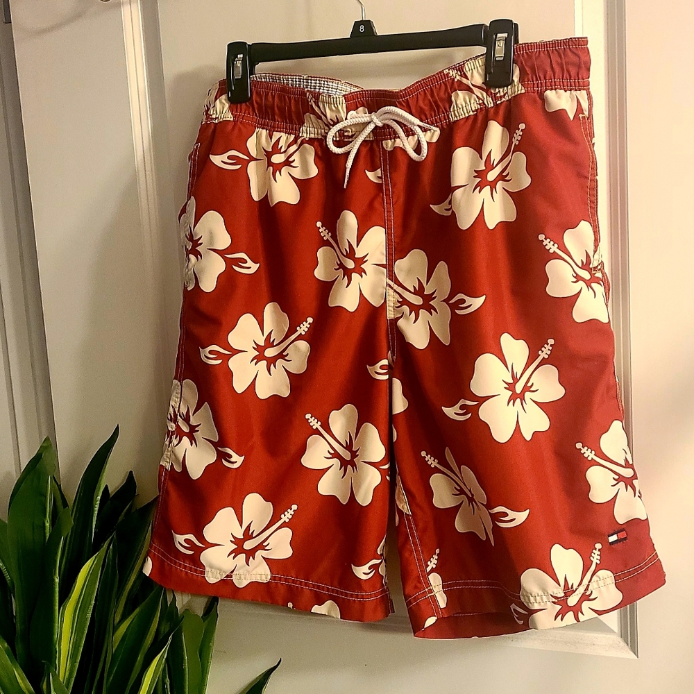 Sz L Vintage Tommy Hilfiger Hawaiian Swim Trunks